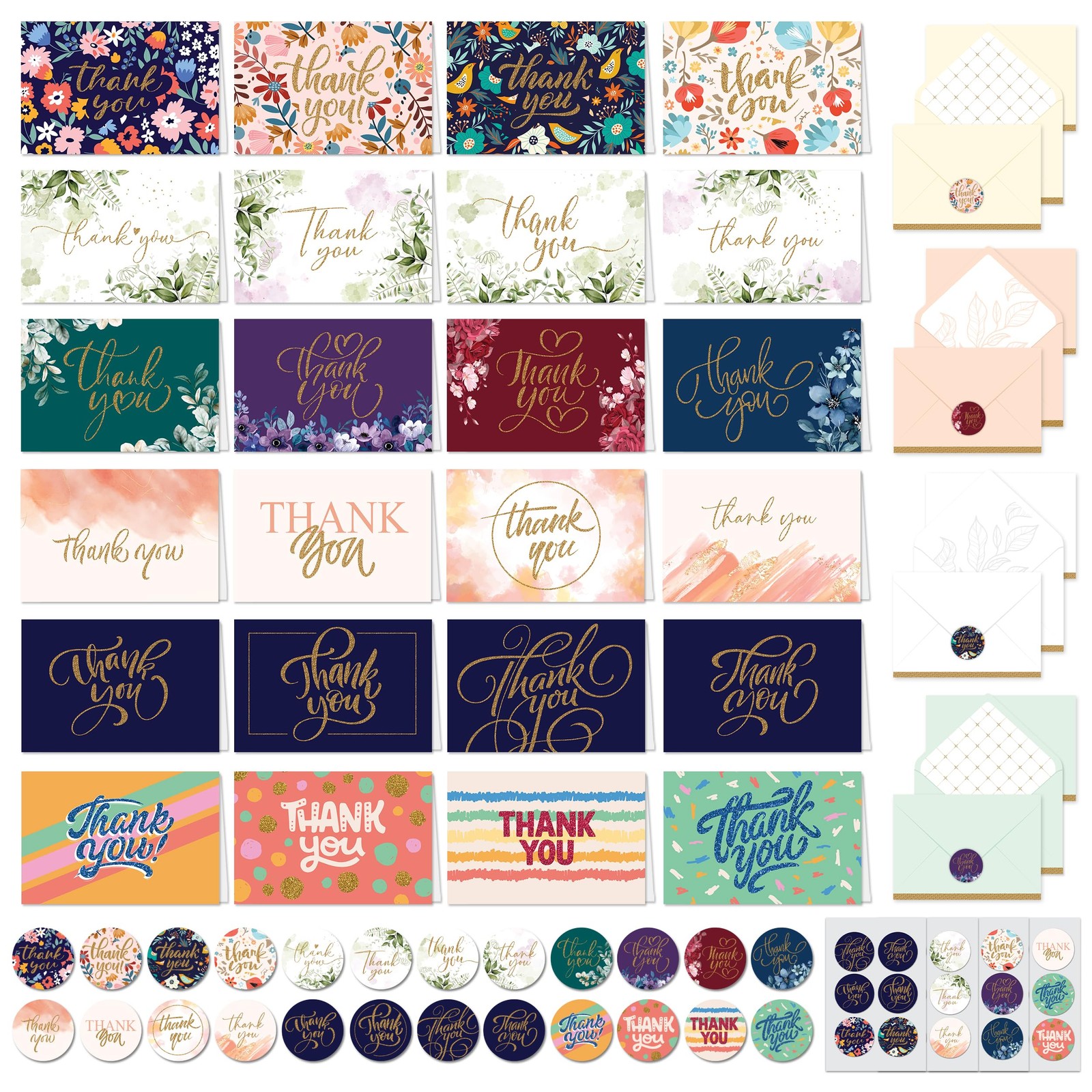 Decorably 24 Pack Glittery 6x4in Assorted Thank You Cards 6x4 inches, Glitter gallery