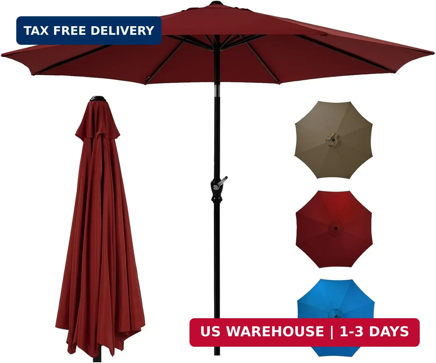 OLIXIS 9FT Patio Table Umbrella with Tilt and Crank Button & 8 Sturdy Ribs Water gallery