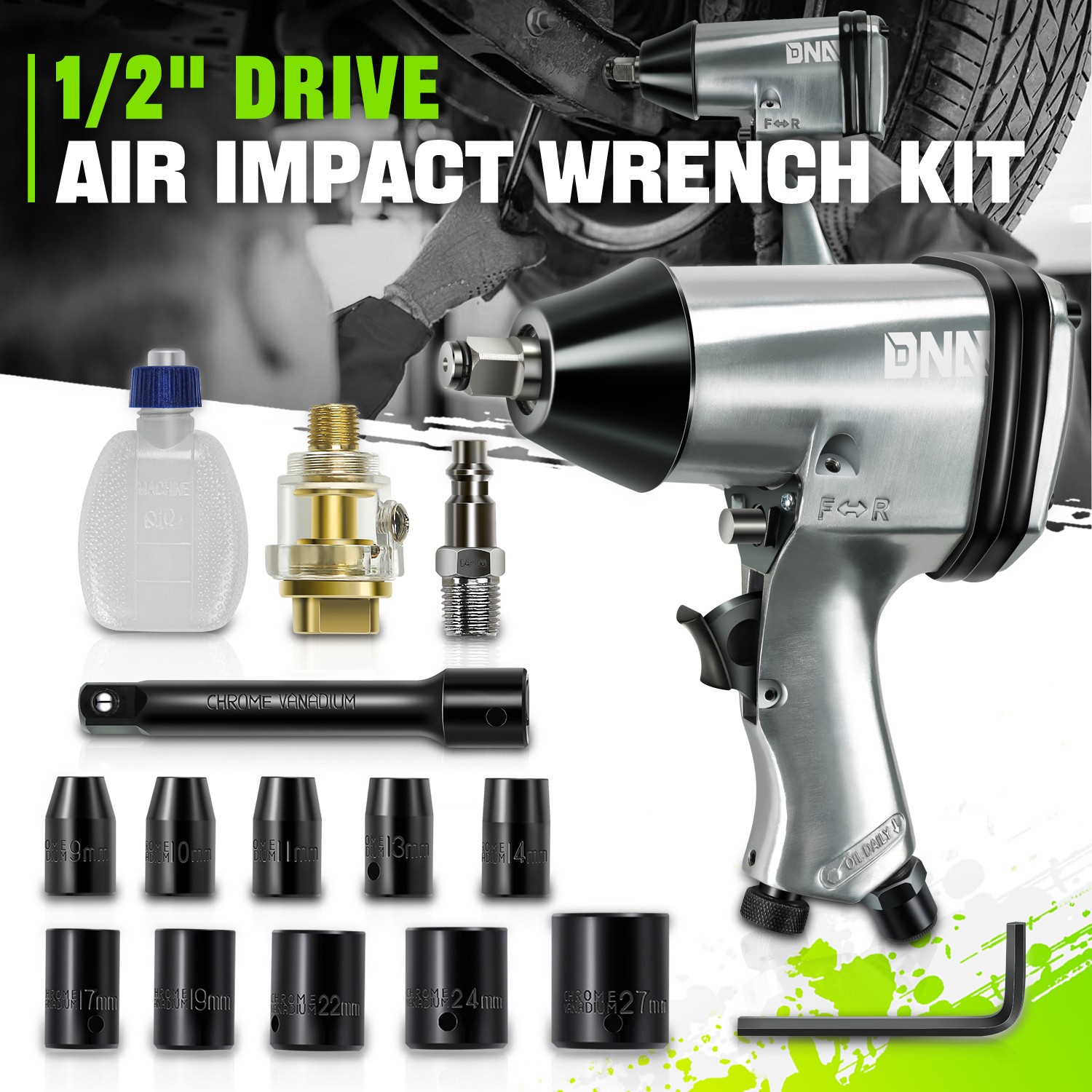 17 Pc 1/2" Square Drive 250 FT.-LB Torque 90 PSI 7000 RPM Air Impact Wrench Set gallery