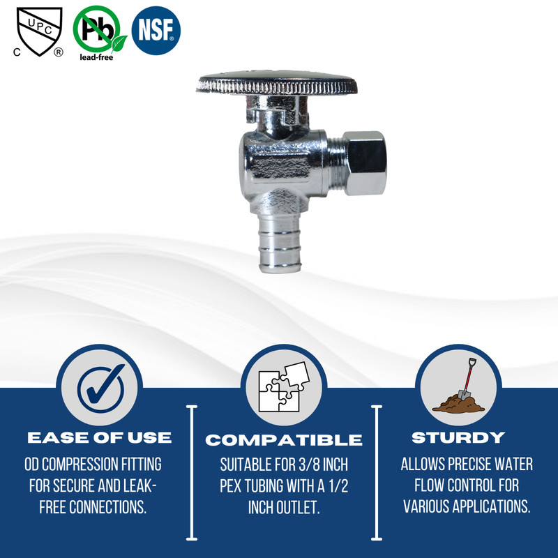 40 Pcs. 1/2" Pex X 3/8"OD Comp. Angle Valve, Lead Free Brass, Pex Angle Valve gallery