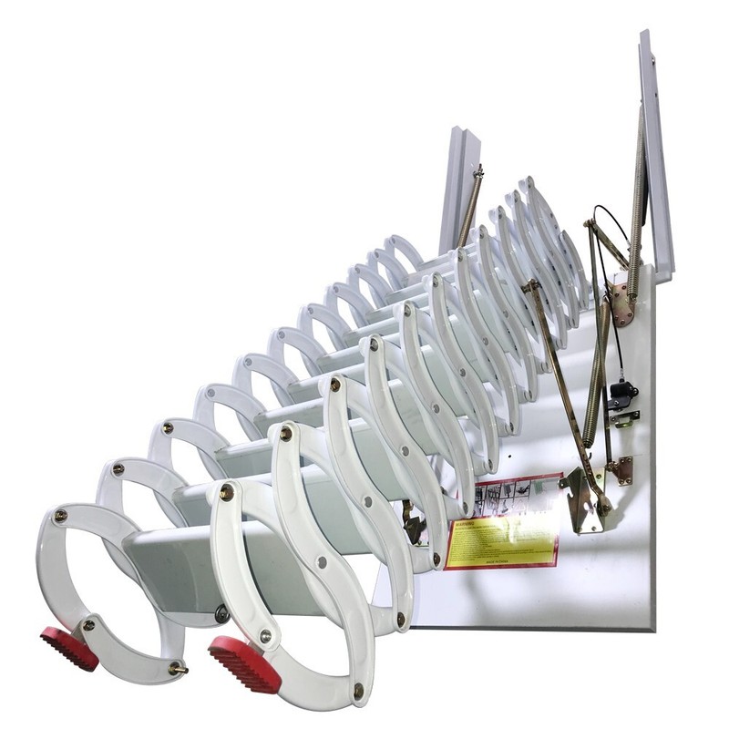 White Side-mounted Loft Wall Ladder Stairs Concealed Attic Telescopic Folding La gallery