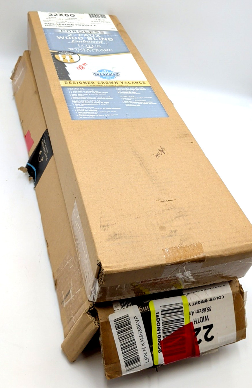 2 Lotus & Windoware 2" Cordless WHITE Faux Wood Horizontal Blinds 22"x60" - NIB gallery