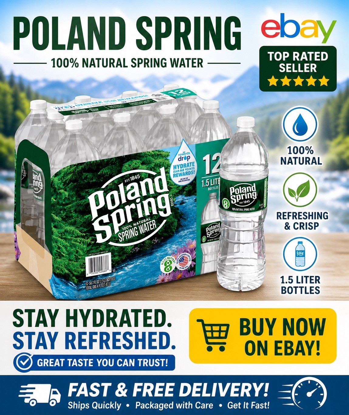 Poland Spring Natural Spring Water 1.5 Liter Bottles (12 Pack ) gallery