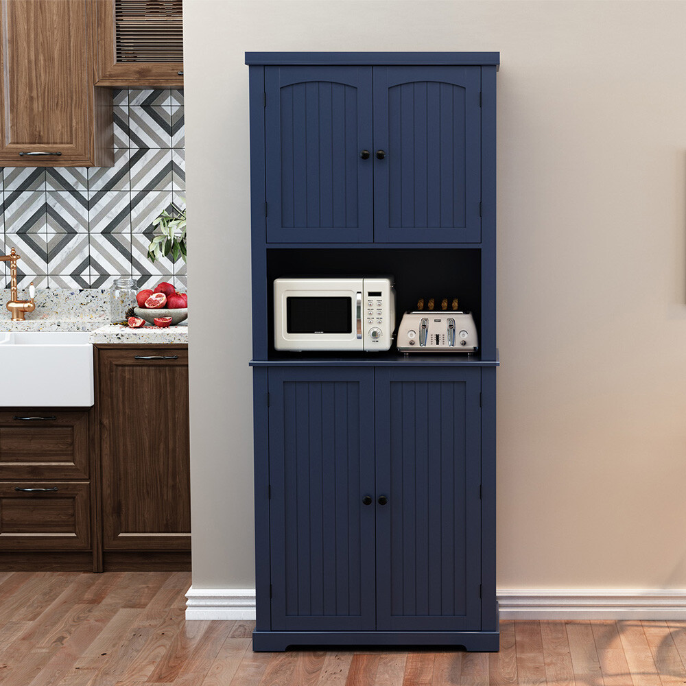 72" Tall Kitchen Storage Cabinet Pantry Cupboard w/ 4 Doors & Adjustable Shelves gallery