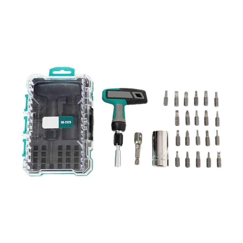 25 In 1 T Handle Ratcheting Screwdriver Set With Universally Socket And 21Bits gallery