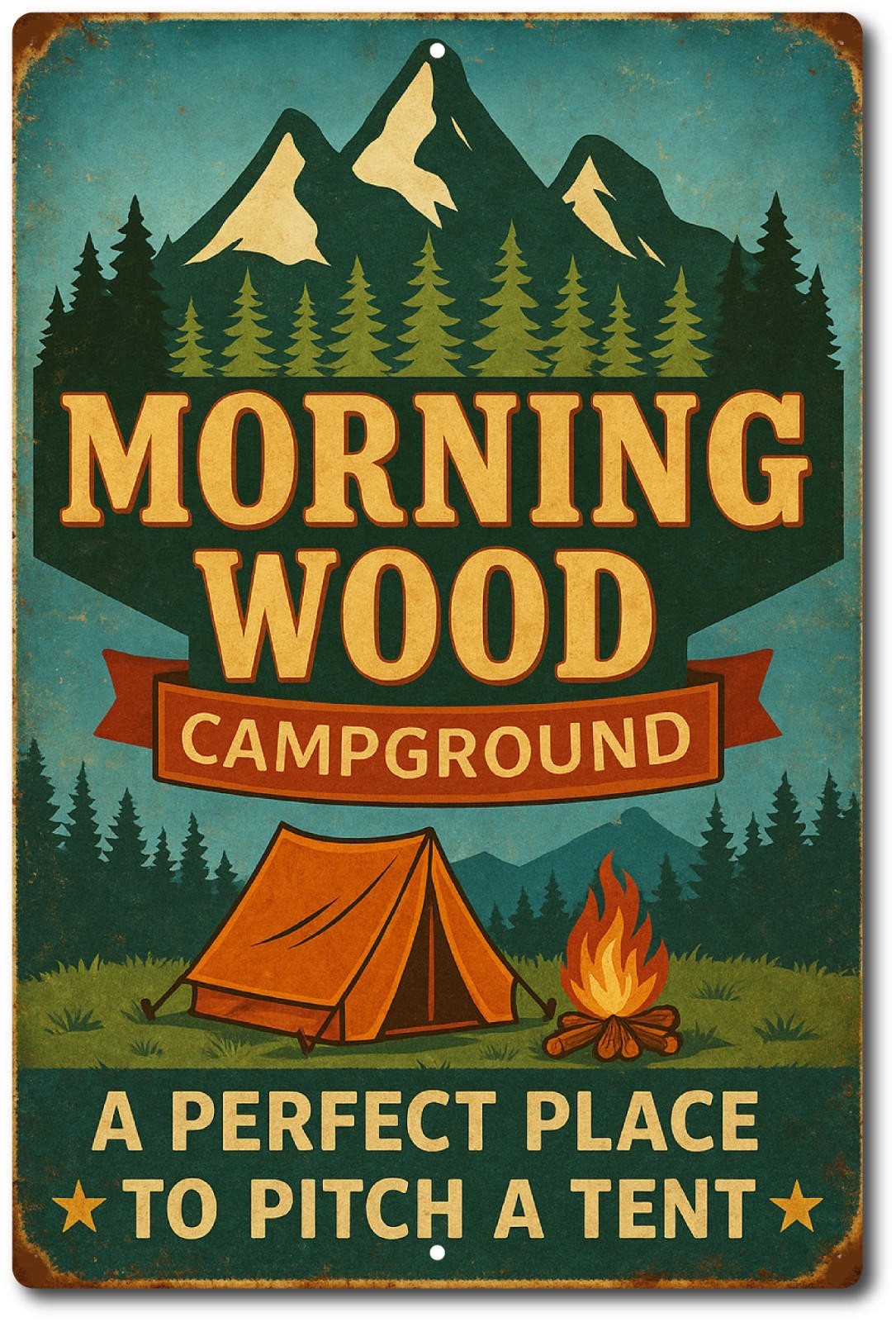 Camping Sign Rustic Aluminum 8x12 Distressed Vertical Door Mounted gallery