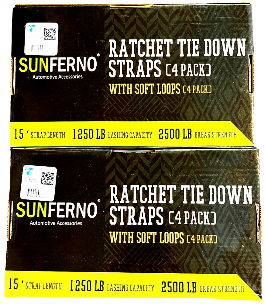 Ratchet Straps Tie Down 2500Lb Break Strength 15 Foot - 4 Pack - LOT of 2
