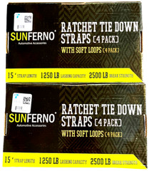 Ratchet Straps Tie Down 2500Lb Break Strength 15 Foot – 4 Pack – LOT of 2