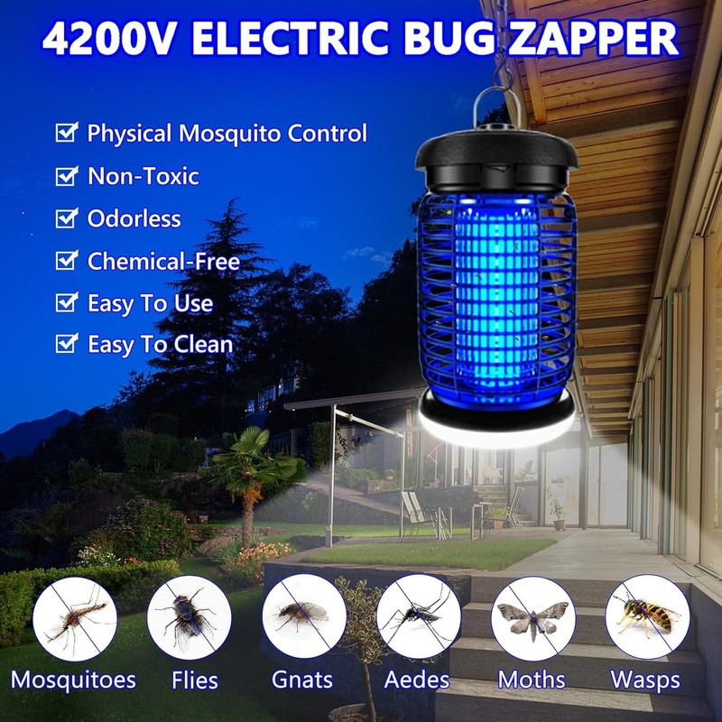 Durable Electric Bug Zapper Indoors & Outdoors - Wide Coverage 1500 sq ft gallery