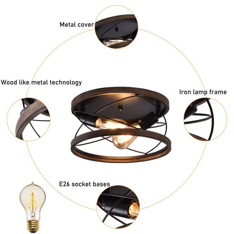 Retro Chandelier Wired Ceiling Lamp Ceiling Mount Light Fixture W/ 2* E26 Bulbs gallery