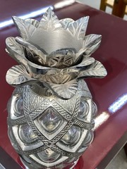 Tommy Bahama Pineapple Shaped Bubble Caged Glass & Silver Iron Votive Holder