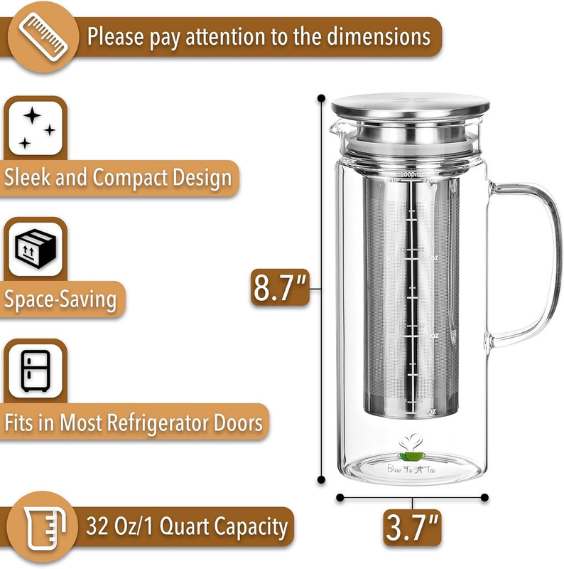 Btat- Cold Brew Coffee Maker, Iced Coffee Maker, 1 Quart, 32 Oz, Iced Tea Maker, gallery