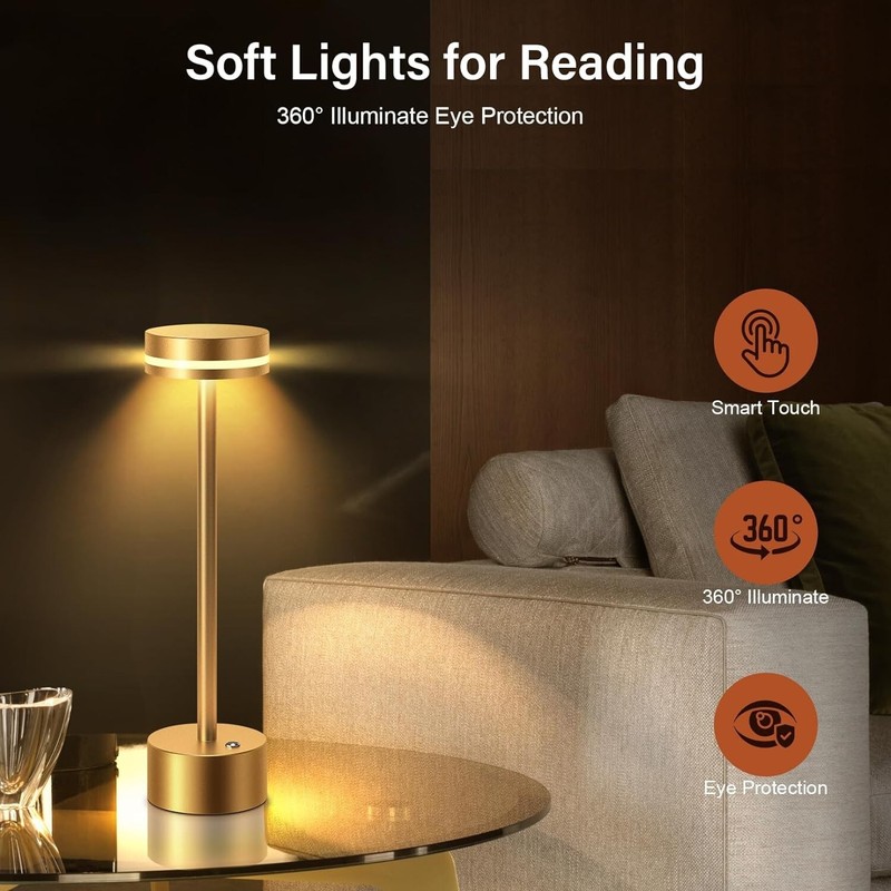 Cordless Table Lamp Portable Battery Powered LED Desk Lamps USB Rechargeable US gallery
