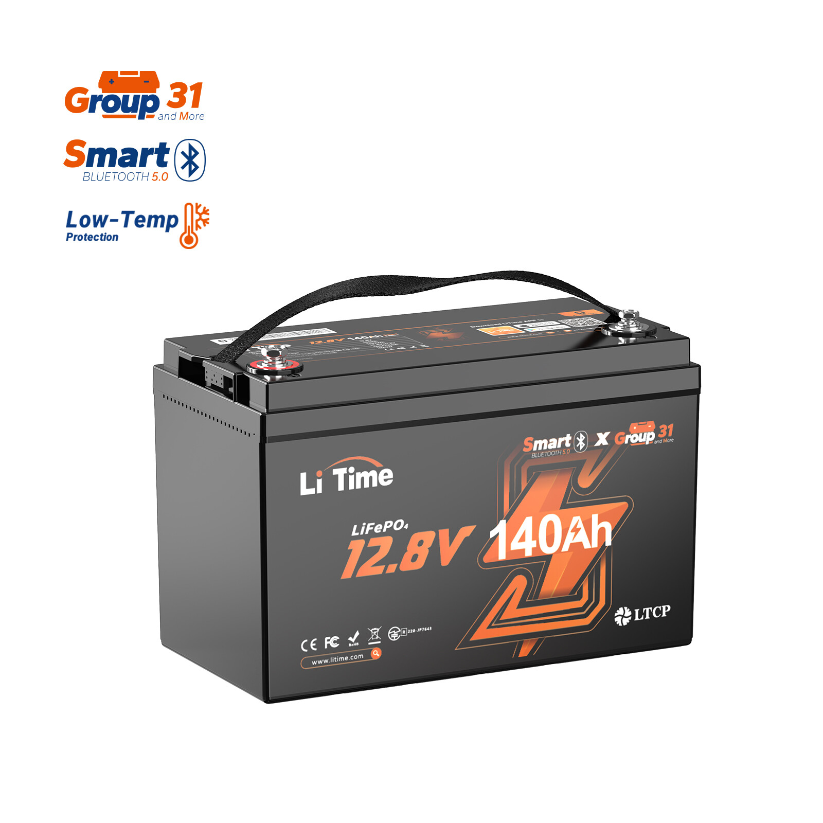 LiTime 12V 140Ah Bluetooth LiFePO4 Lithium Battery For RV Solar Boat-Refurbished gallery