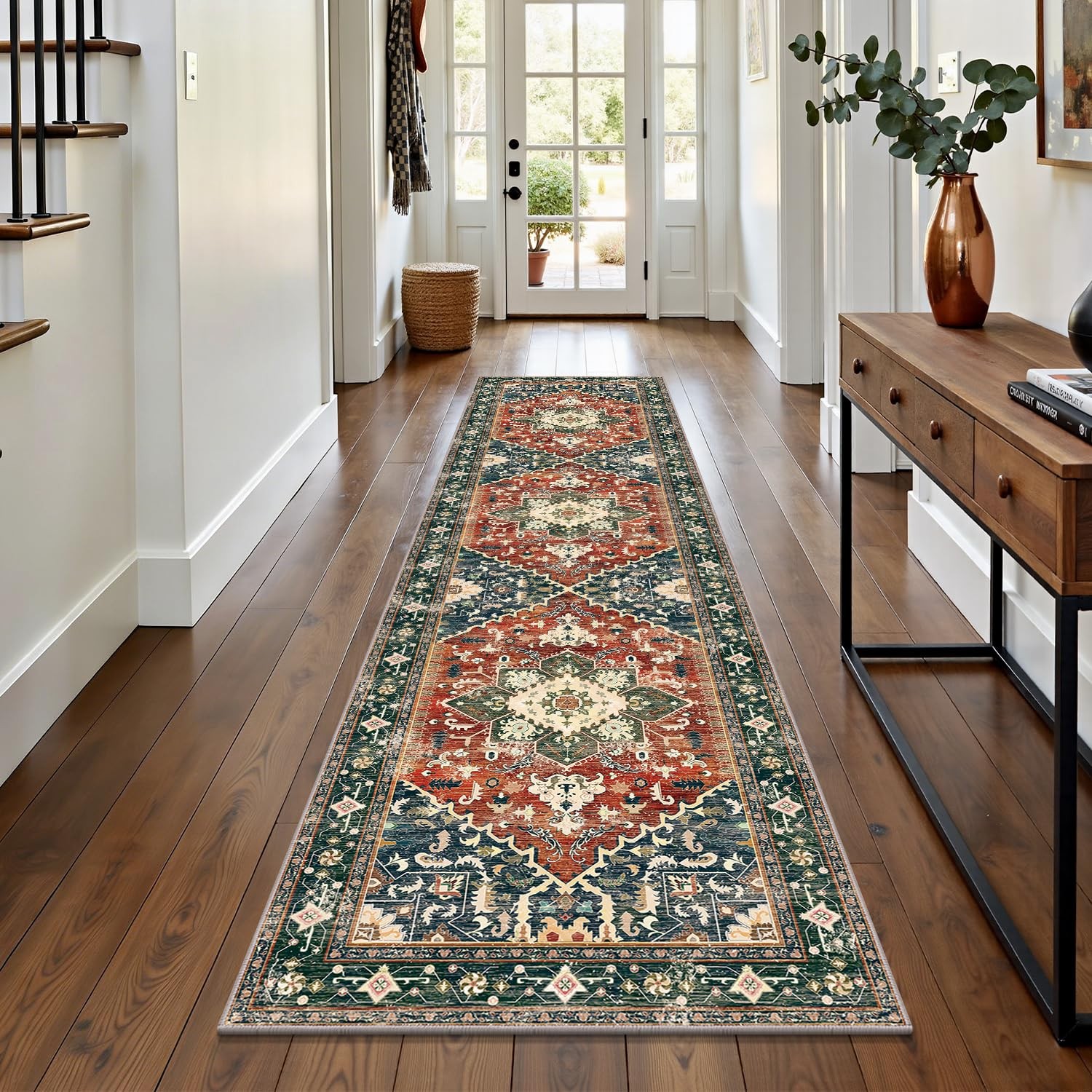 Yamaziot Washable Runner Rug, 2x8 Non-Slip Boho Vintage 2' x 8', Brick Red gallery