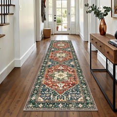 Yamaziot Washable Runner Rug, 2×8 Non-Slip Boho Vintage 2′ x 8′, Brick Red