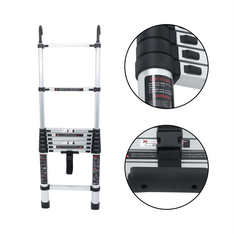 Telescoping Ladder With Hooks & Non-Slip Feet 8.5 FT -Aluminum Telescopic Ladder gallery