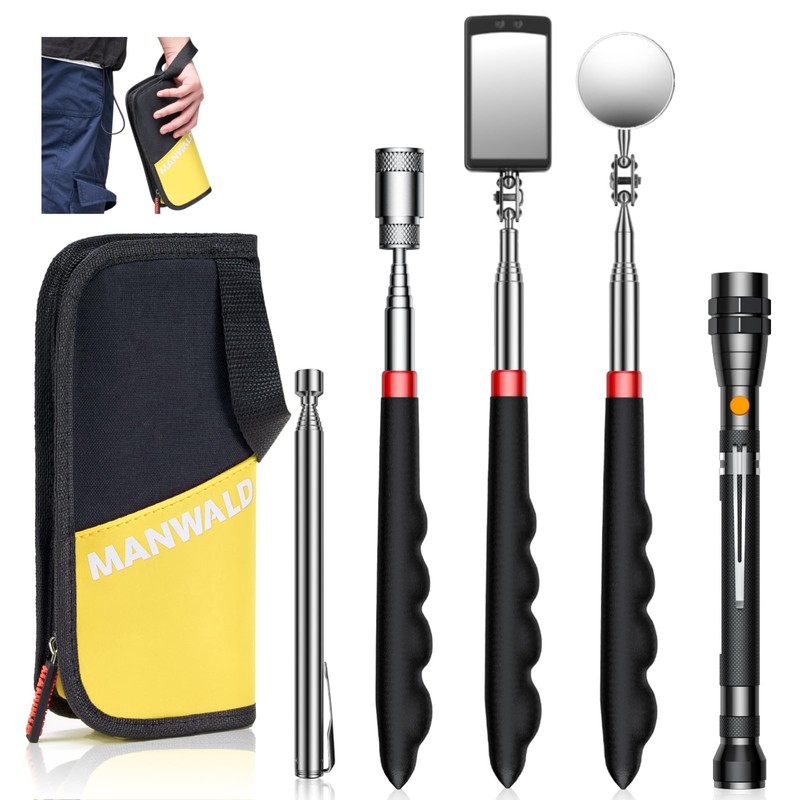 Telescoping Magnetic Pickup Tool Set, Extendable Flashlight & 360° Mirror - Perf gallery