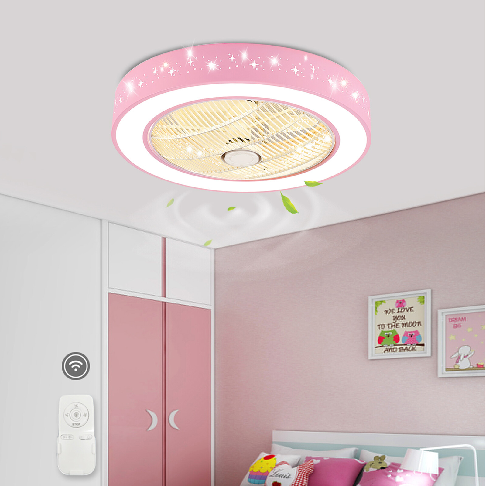 Pink Ceiling Fan with LED Light Modern Lamp Kids Girls Room Bed Room Lamp+Remote gallery