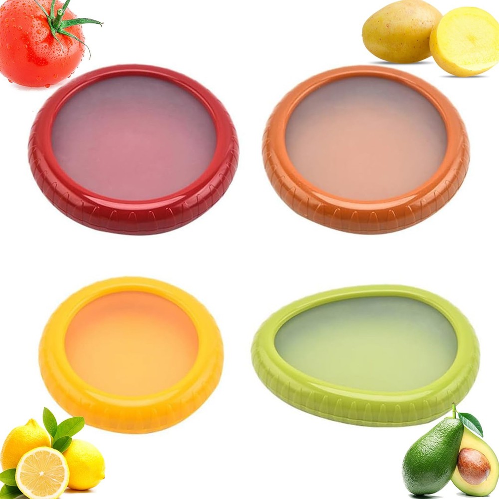 4 Pcs Silicone Fruit Vegetable Containers Green Red Yellow Brown