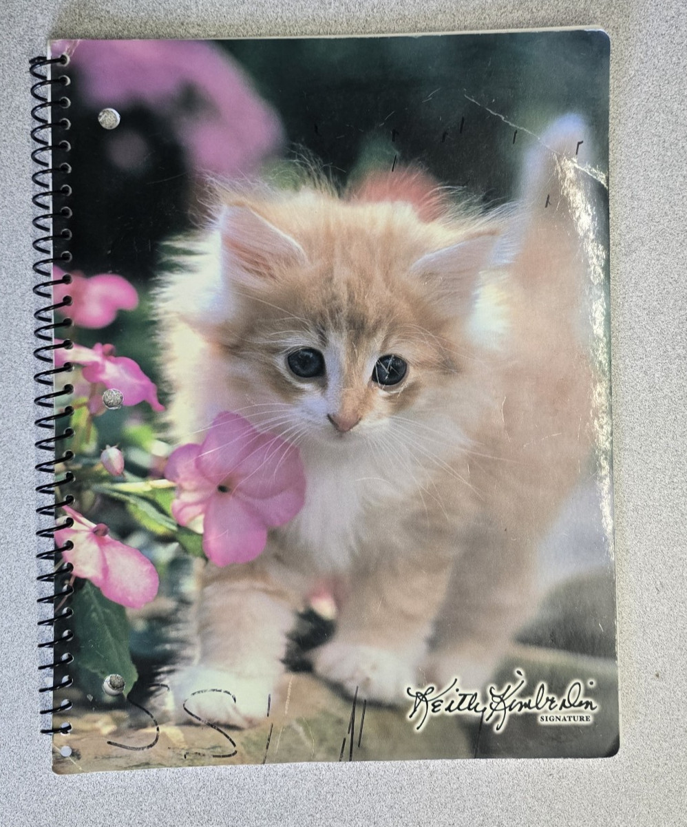 VTG Y2K Kitten Notebook Tabby Cat Spiral Bound Pink & Yellow Flowers Stationary gallery