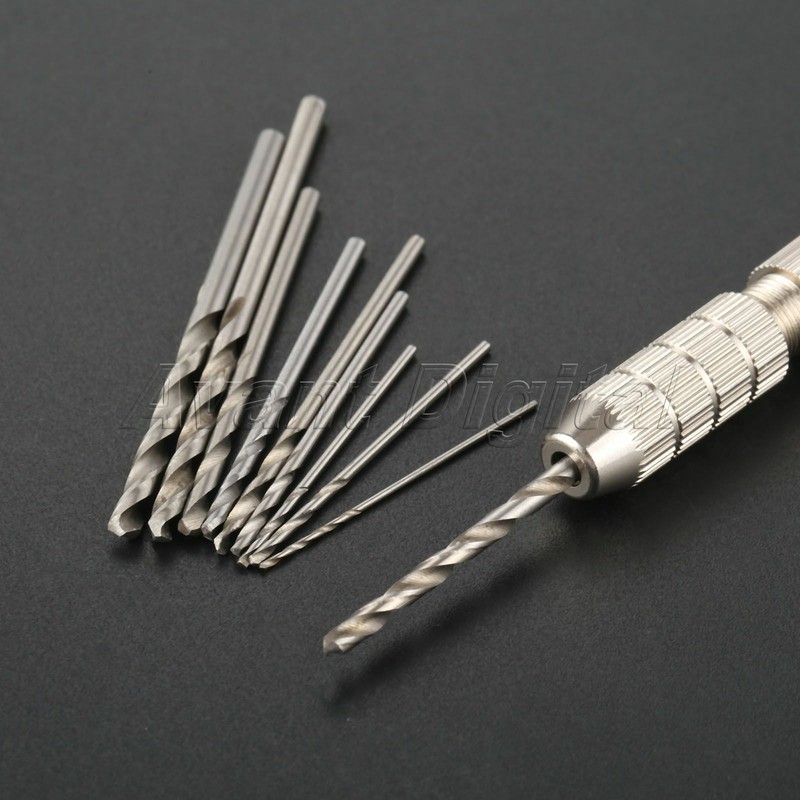 Semi Automatic Spiral Hand Push Drill Pin Vise Chuck & 10x Micro Drill Bits 1x gallery