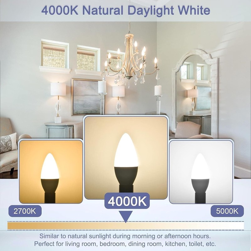 Energy-Efficient E12 Candelabra Bulbs - 5W LED, 500 Lumens, 4000K Bright White gallery