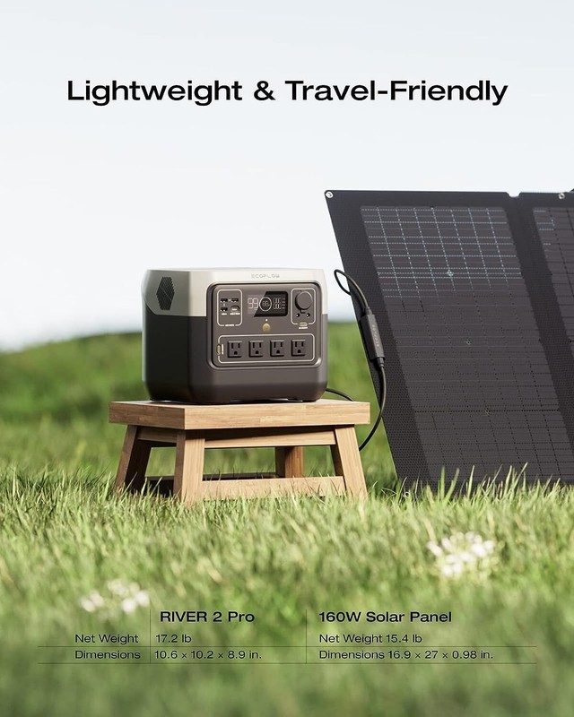 Solar Generator RIVER 2 Pro 768Wh Portable Power Station & 160W Portable Solar P gallery