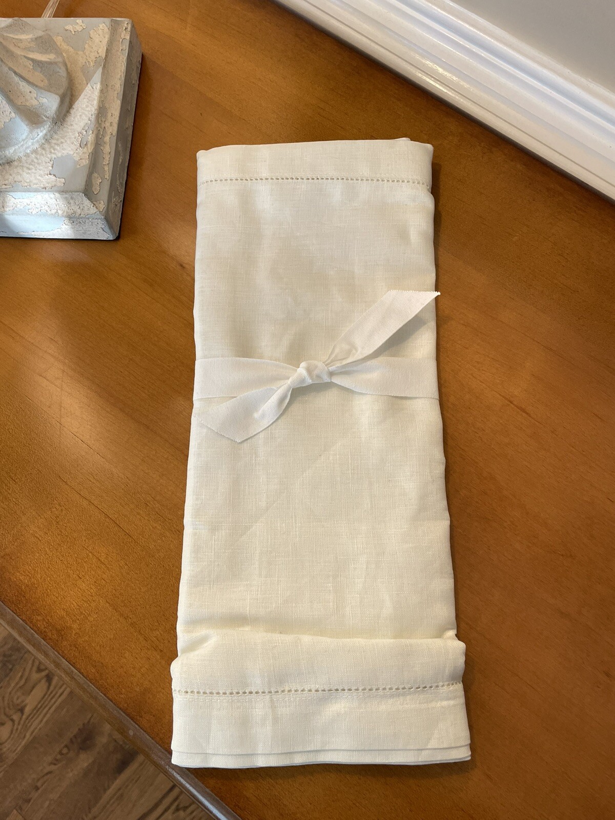 Pottery Barn Classic Belgian Flax Linen Hemstitch Table Runner ClassicIvory NWOT gallery