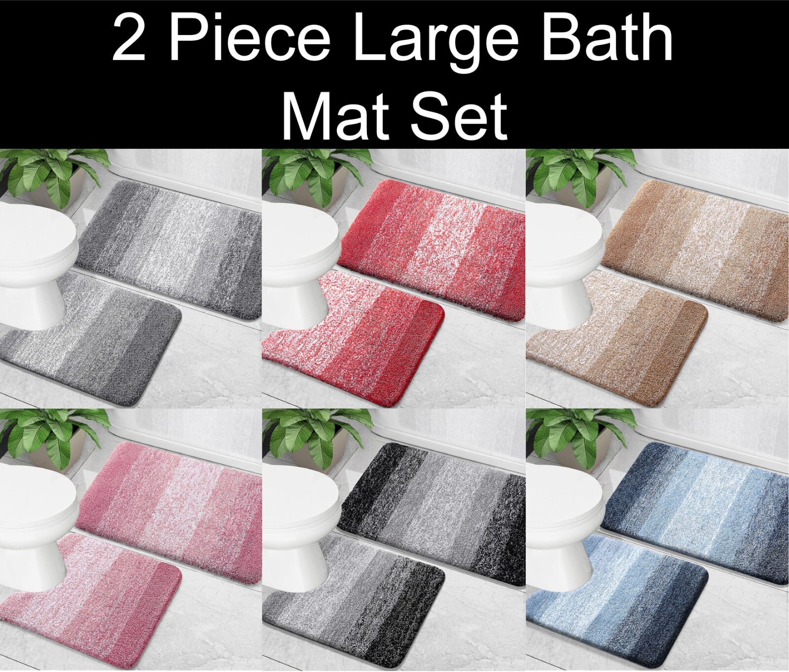 Large 2 Piece Ombre Microfiber Soft Thick Plush Bath Mat Set gallery
