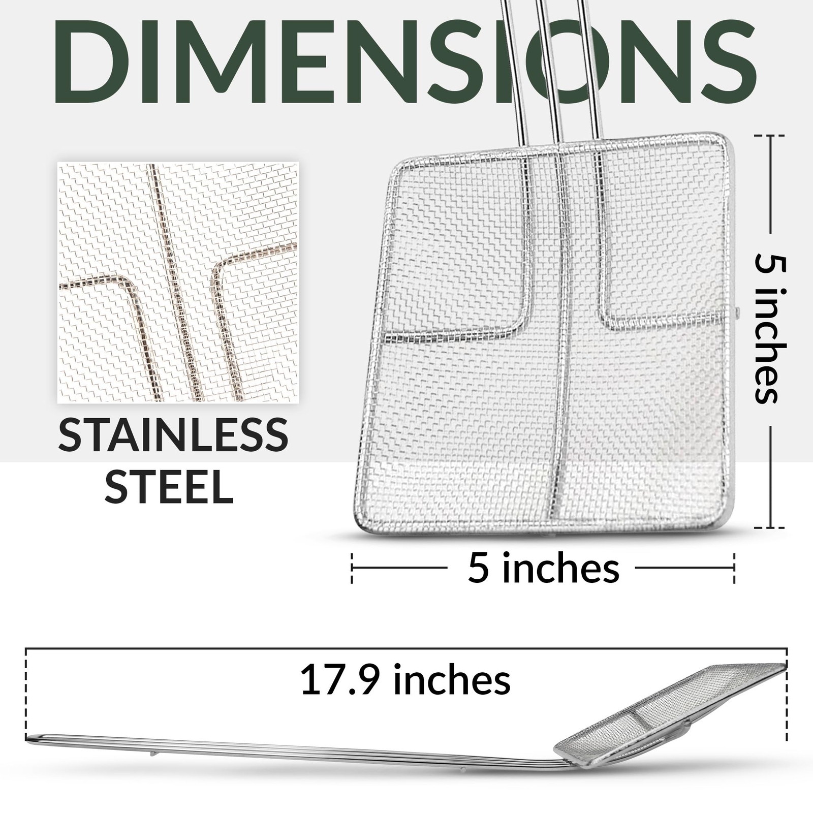 Square Fine Mesh Skimmer 5x5 Strainer With 12 Inch Long Handle Stainless Steel gallery