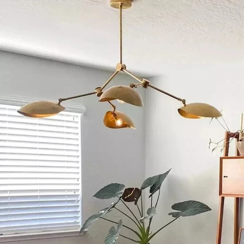 Mid Century 4 Light Linear Sputnik Chandelier Brass Ceiling Fixture 46” Modern gallery