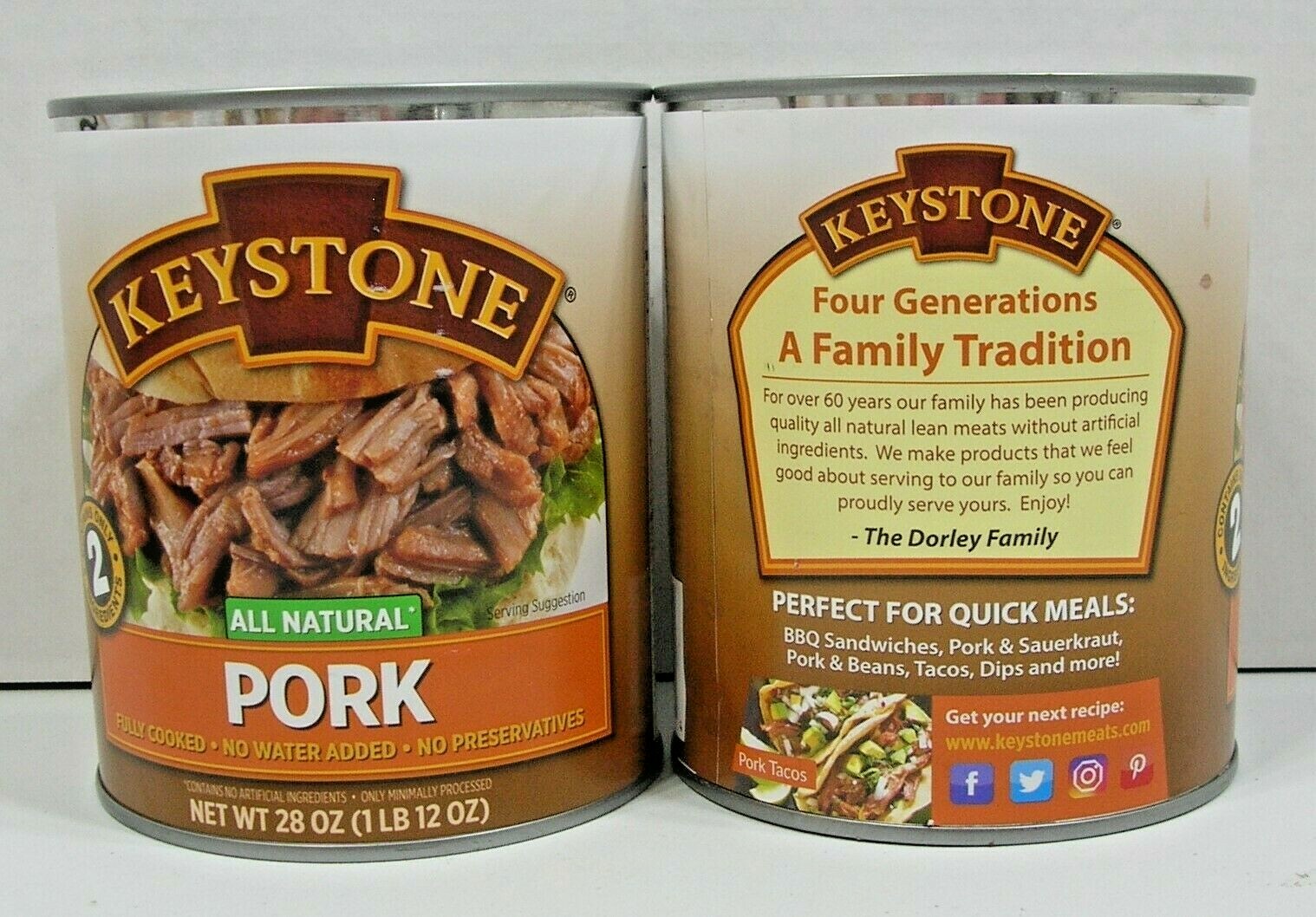 (8 Cans) Keystone Pork **ALL NATURAL - NO PRESERVATIVES - FULLY COOKED** 28oz gallery