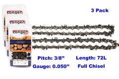 3pcs 20″ Chainsaw Chain Blade Full Chisel 3/8 Pitch .050 Gauge 72DL For STIHL