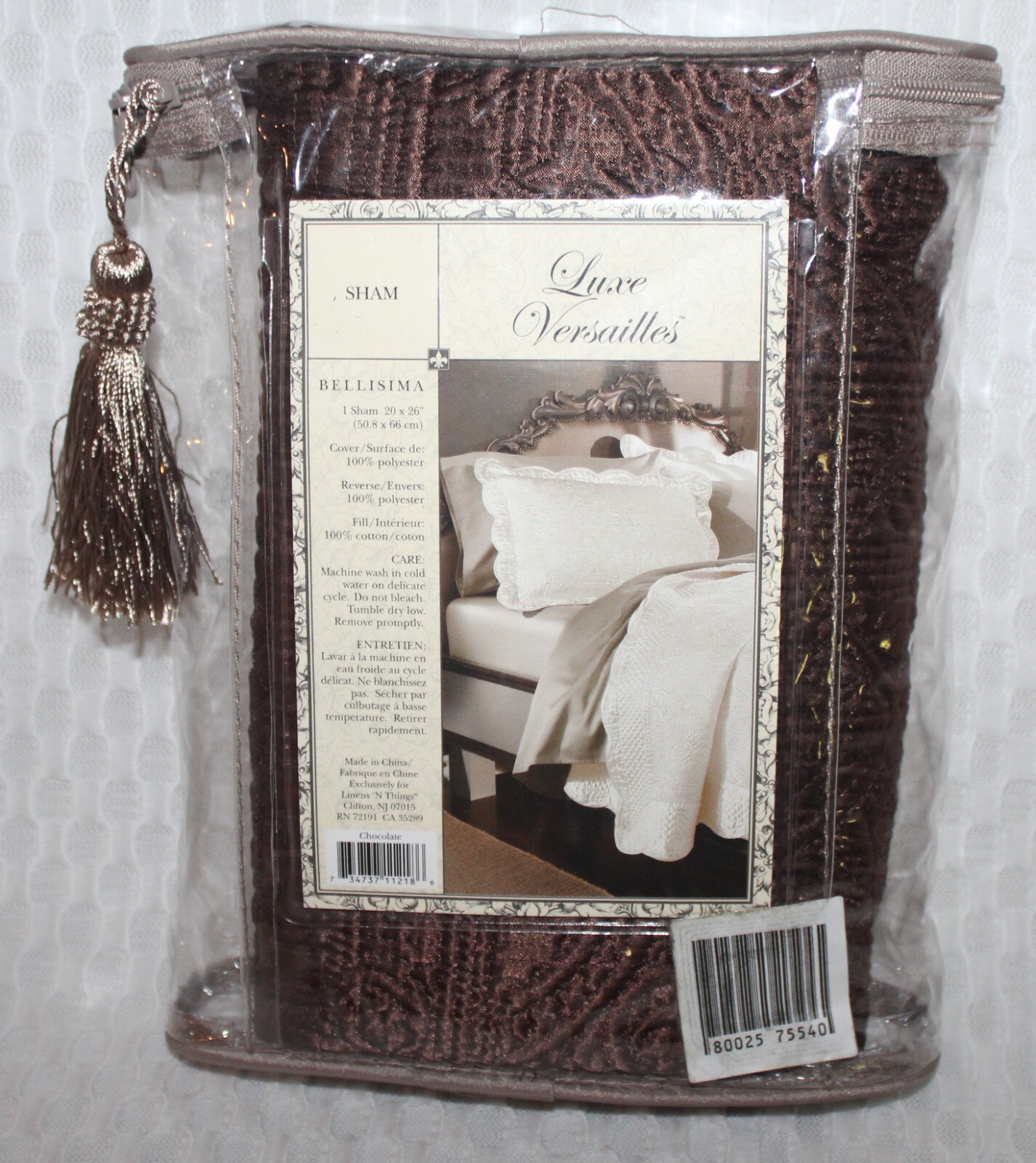 Luxe Versailles Bellisima Standard Sham 20" x 26" Chocolate NIP gallery