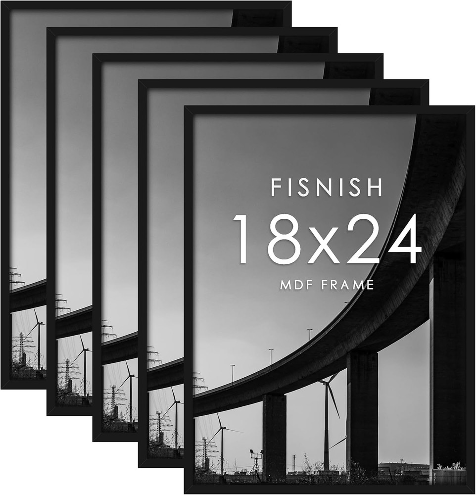 18X24 Frame 5 Pack, Black Poster Frames 18 X 24 for Horizontal or Vertical Wall