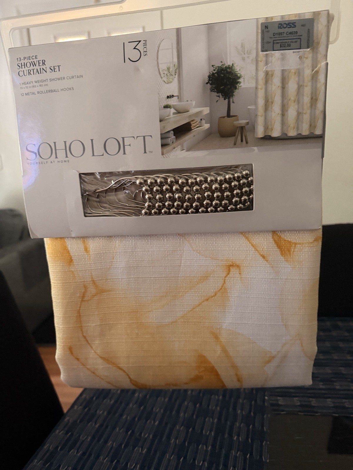 SOHO LOFT Heavyweight Fabric Shower Curtain Set 13pc 72x72 White/Yellow gallery