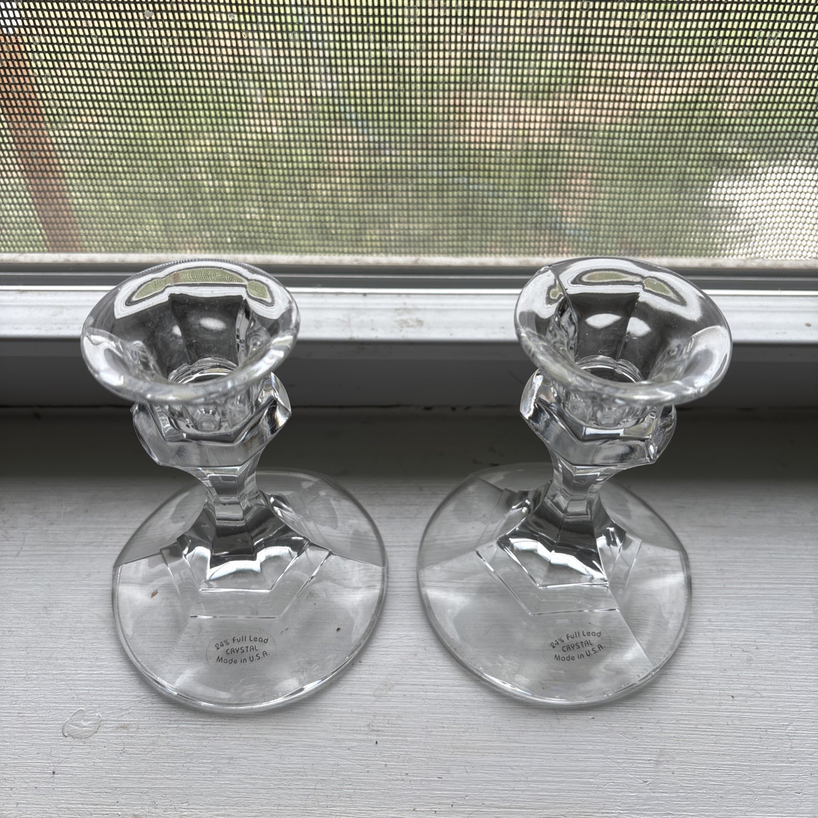 Pair Lead Crystal Candlesticks holder American Made 24% Lead Vintage Clear gallery