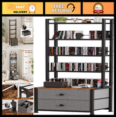 5-Tier CD/DVD Storage Rack with Drawer, Adjustable Media Organizer Shelf for Boo