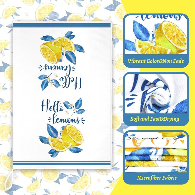 Sratte 6 Pcs Summer Kitchen Towels Dish 24 x 16 Small, Yellow, Blue gallery