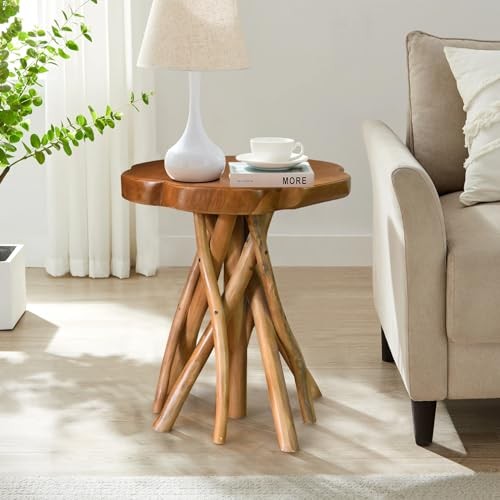 Solid Teak Live Edge End Table,18" L x 18" W x 20" H Uniquie Side Table, gallery