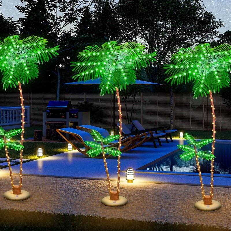 7ft Solar Lighted Palm Tree Artificial Fake Tree Lights Tiki Bar Pool Deck Decor gallery