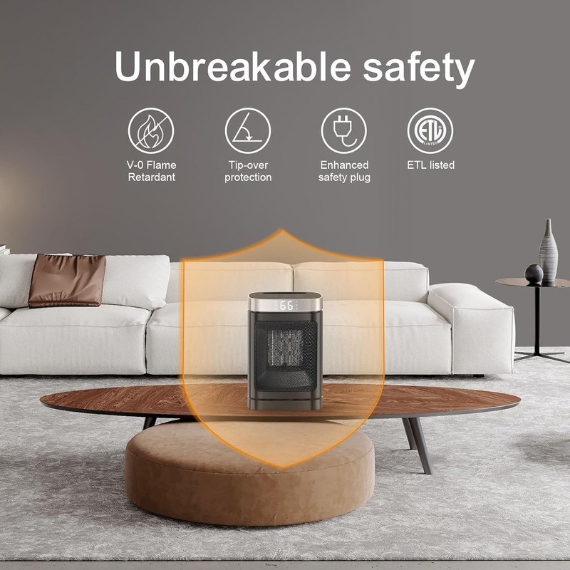 Compact Certified 1500W Indoor Heater with 70° Rotation and ECO Mode gallery