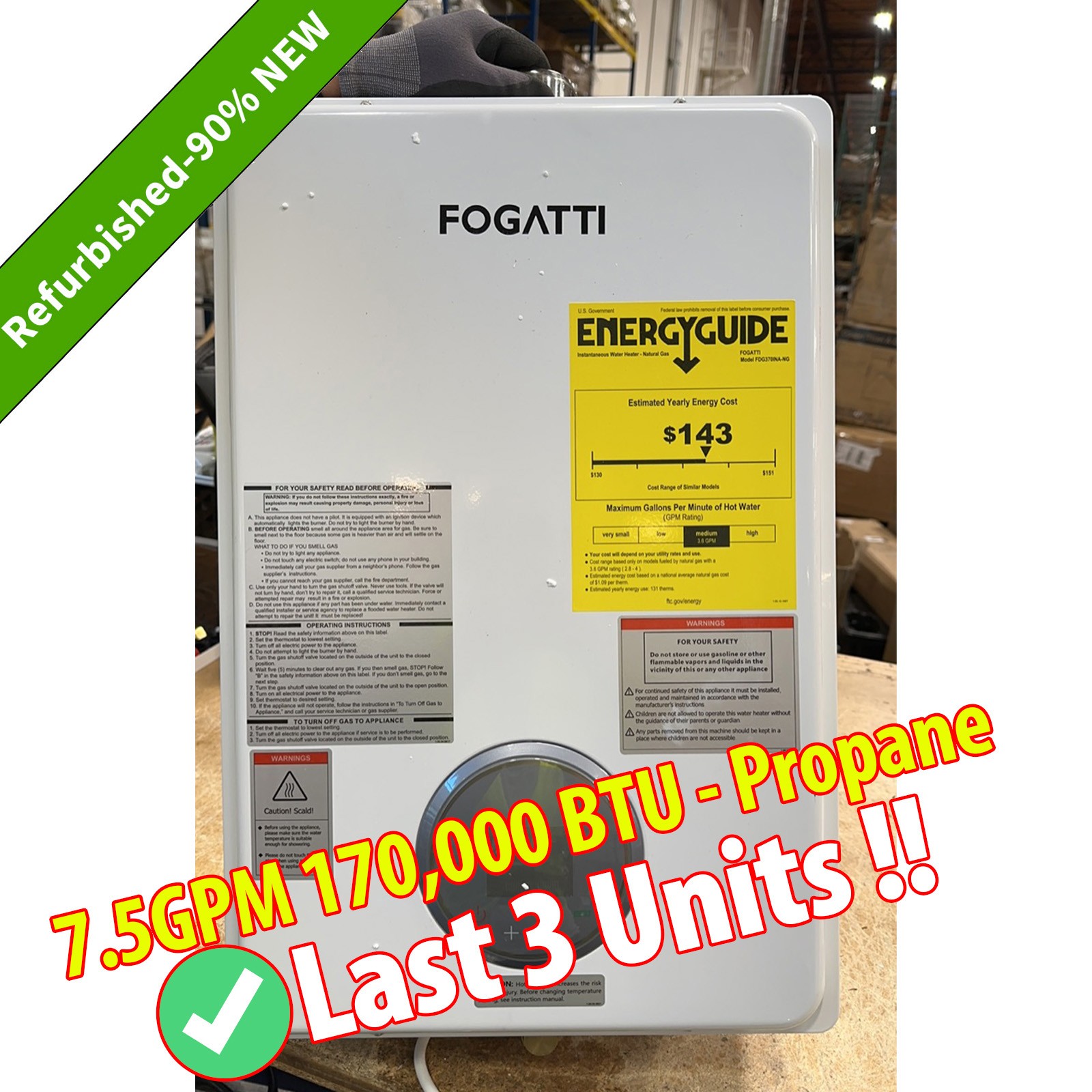 【90% NEW】Propane Tankless Hot Water Heater 7.5GPM 170,000BTU Whole House Instant gallery