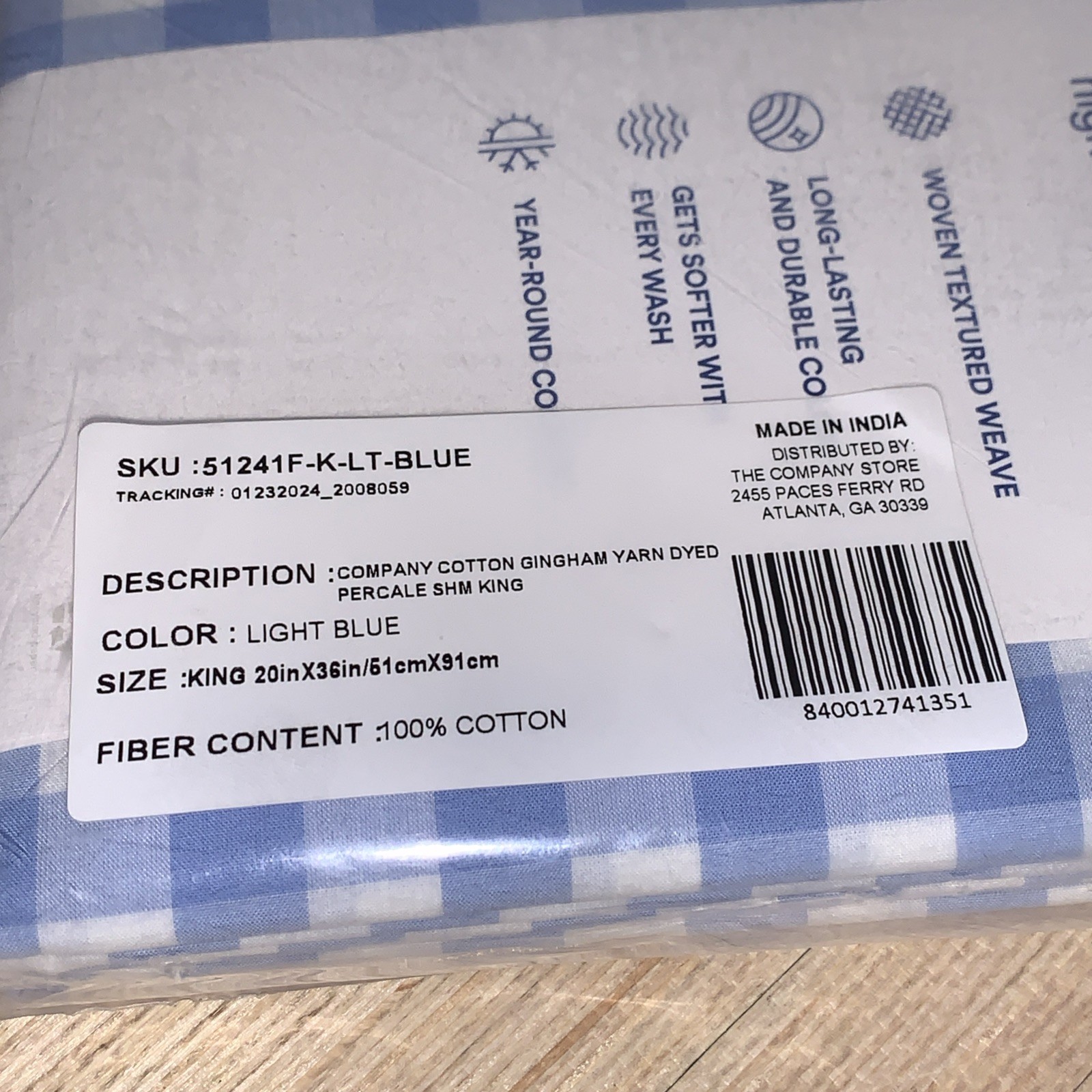 The Company Store Gingham Yarn Dyed Percale King Sham New 20"x36" *Only One Sham gallery