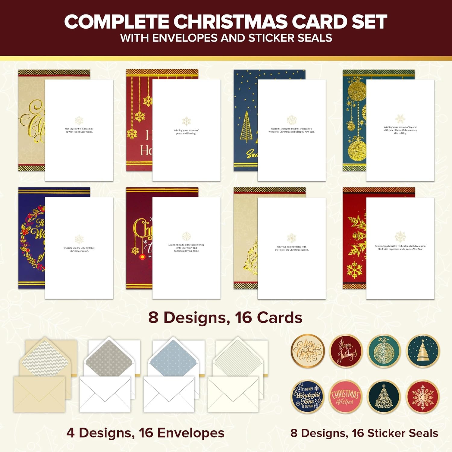 Decorably 16 Pack Gold Foil Embossed 5x7in Merry Christmas Cards with Envelopes gallery