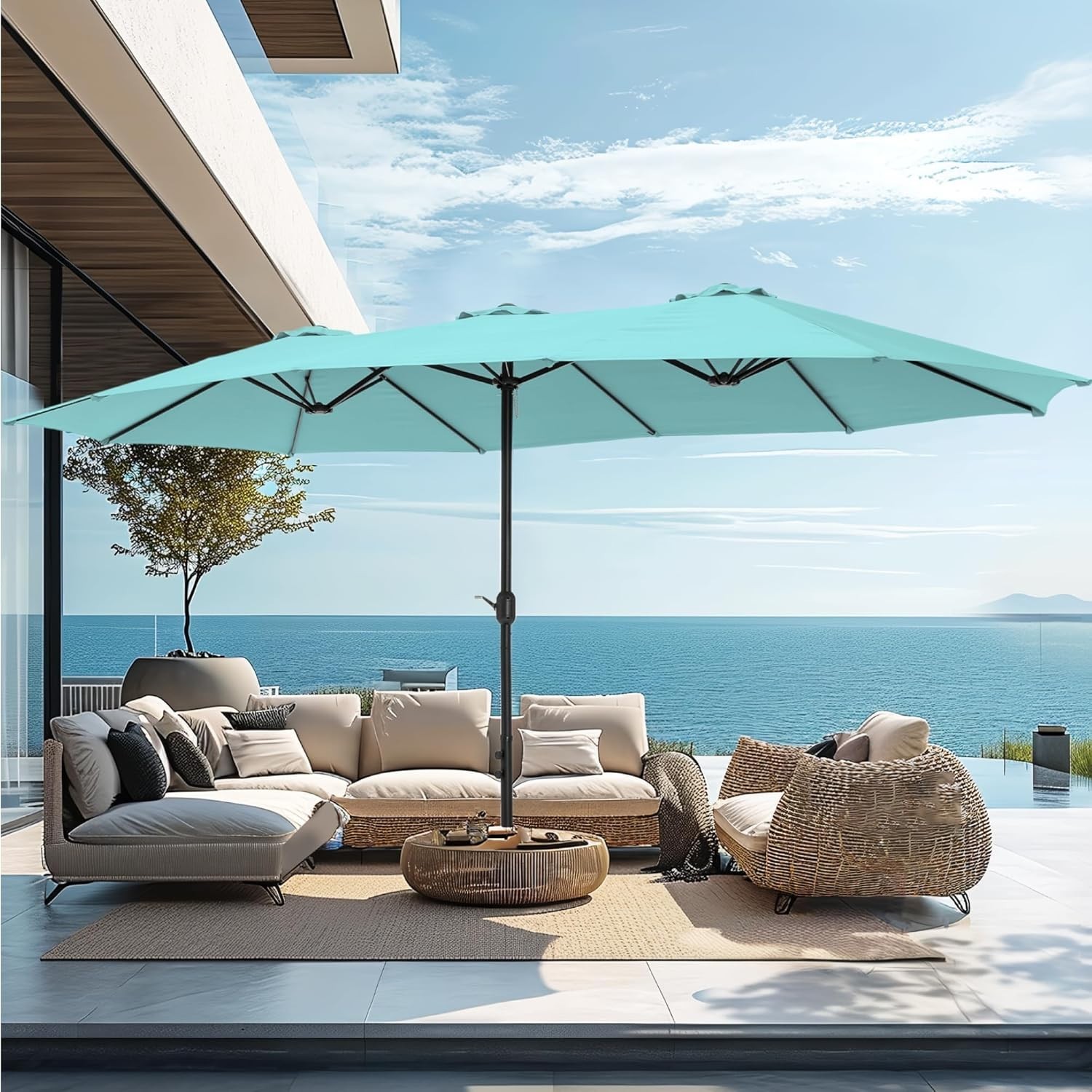 15ft Large Patio Umbrellas with Base Included, Outdoor Double-Sided Rectangle gallery