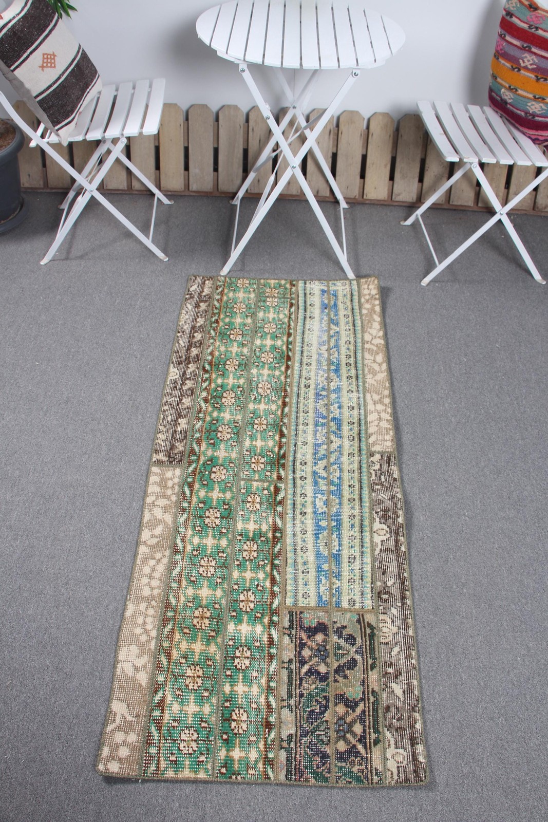 2x4,9 ft Turkish Small Rug, Vintage Green Abstract Rug gallery