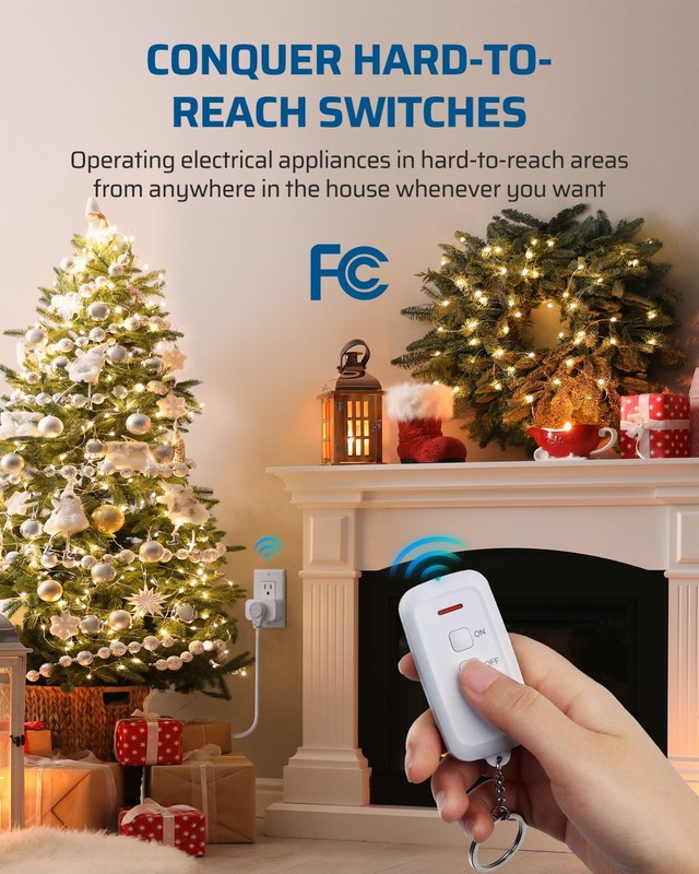 Wireless Remote Control Outlet, Plug-in, 15A 1875W, 100 Ft Range, No Wiring Need gallery
