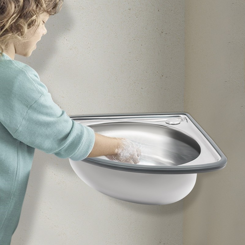 Stainless Steel Small Wall Mount Corner Bathroom Sink With Overflow Triangle gallery